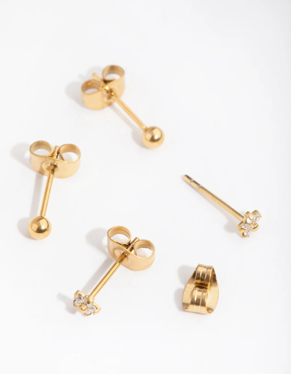 24 Carat Gold Plated Surgical Steel Ball & Flower Stud Earrings 2-Pack - Image 2