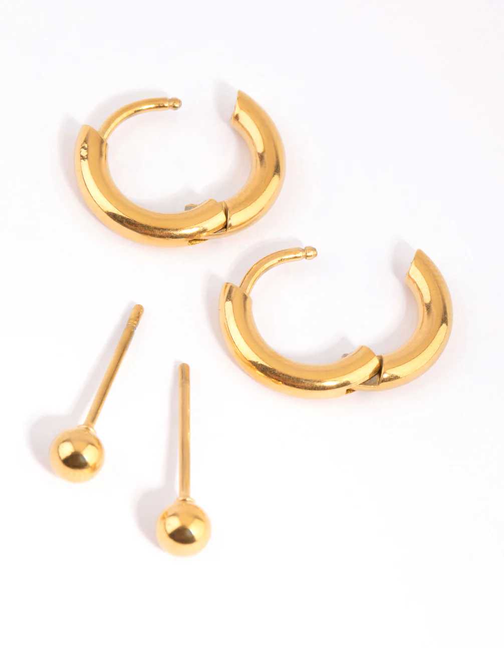 Gold Plated Surgical Steel Stud & Huggie Earring Set - Image 2