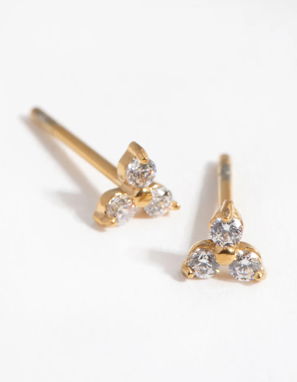 24 Carat Gold Plated Surgical Steel Cubic Zirconia Trio Cluster Stud Earrings - Image 2