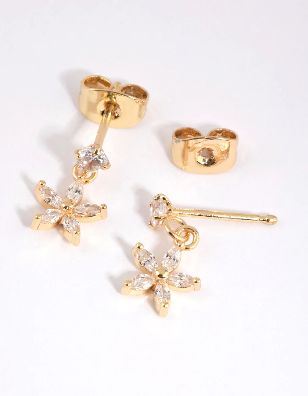 Gold Plated Surgical Steel Cubic Zirconia Flower Stud Earrings - Image 2