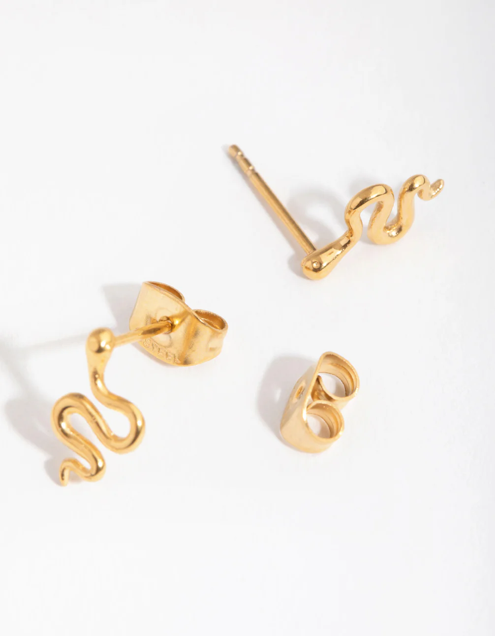 24 Carat Gold Plated Surgical Steel Polished Snake Stud Earrings - Image 3