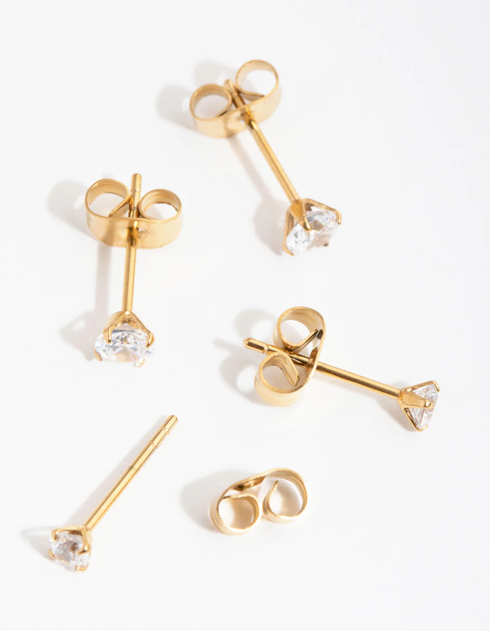 24 Carat Gold Plated Surgical Steel Round Cubic Zirconia Pack Stud Earrings - Image 3