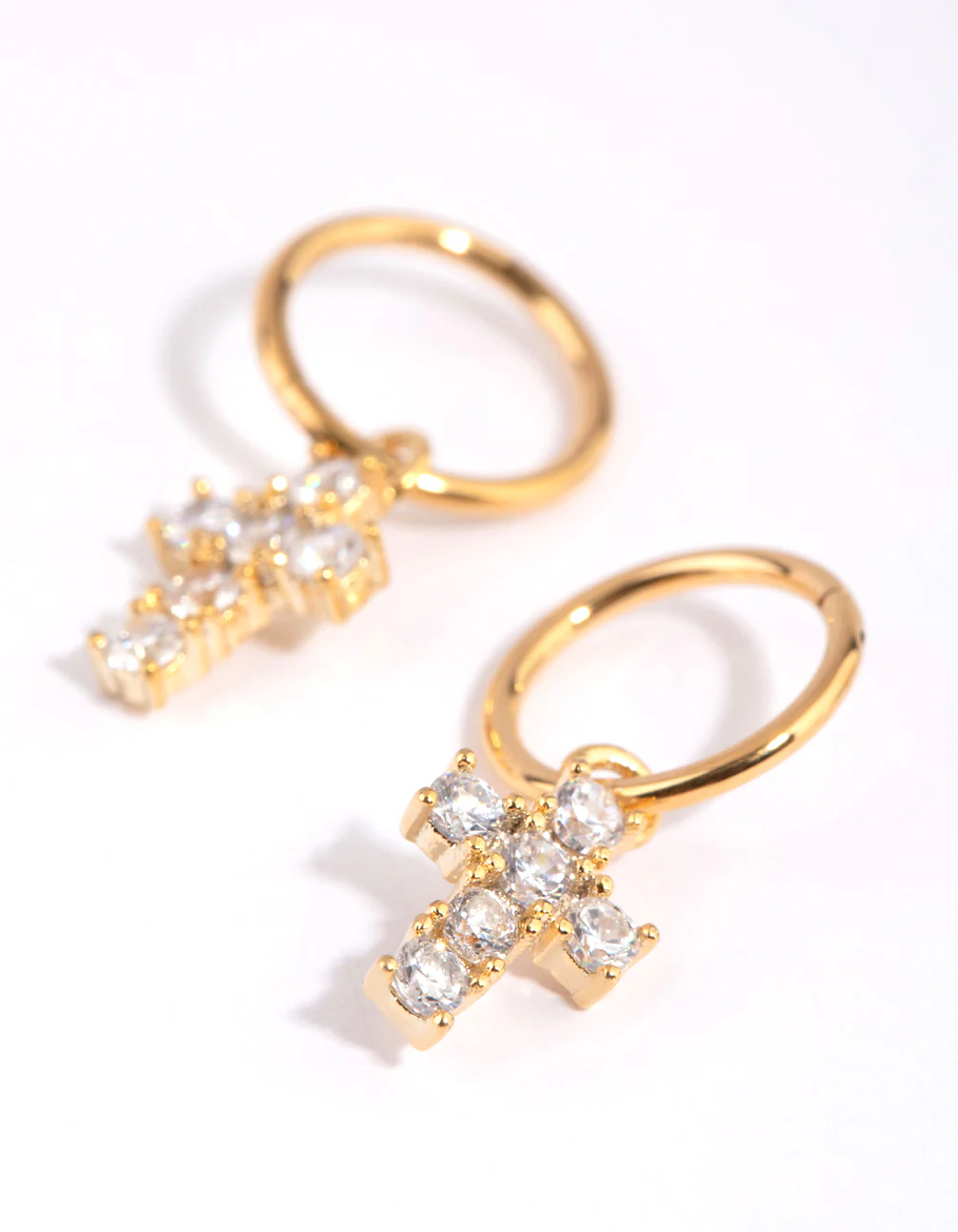 Gold Plated Surgical Steel Cubic Zirconia Cross Sleeper Earrings - Image 2