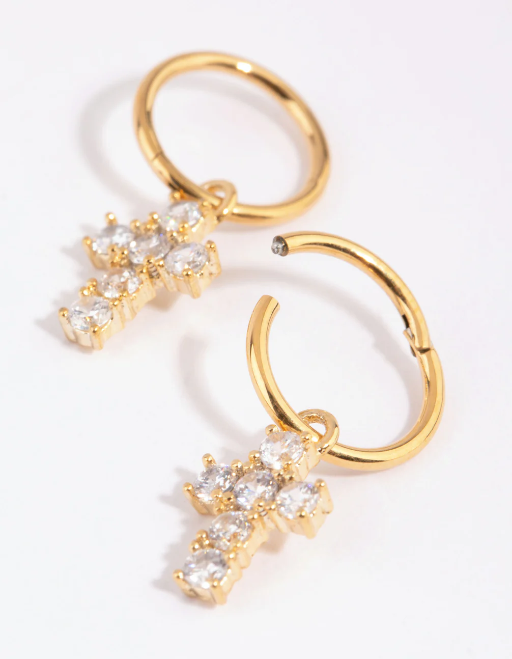 Gold Plated Surgical Steel Cubic Zirconia Cross Sleeper Earrings - Image 3