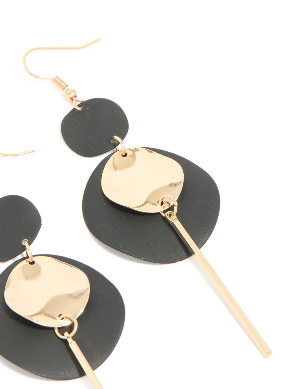 Black Coated Disc Stick Drop Earrings - Image 5
