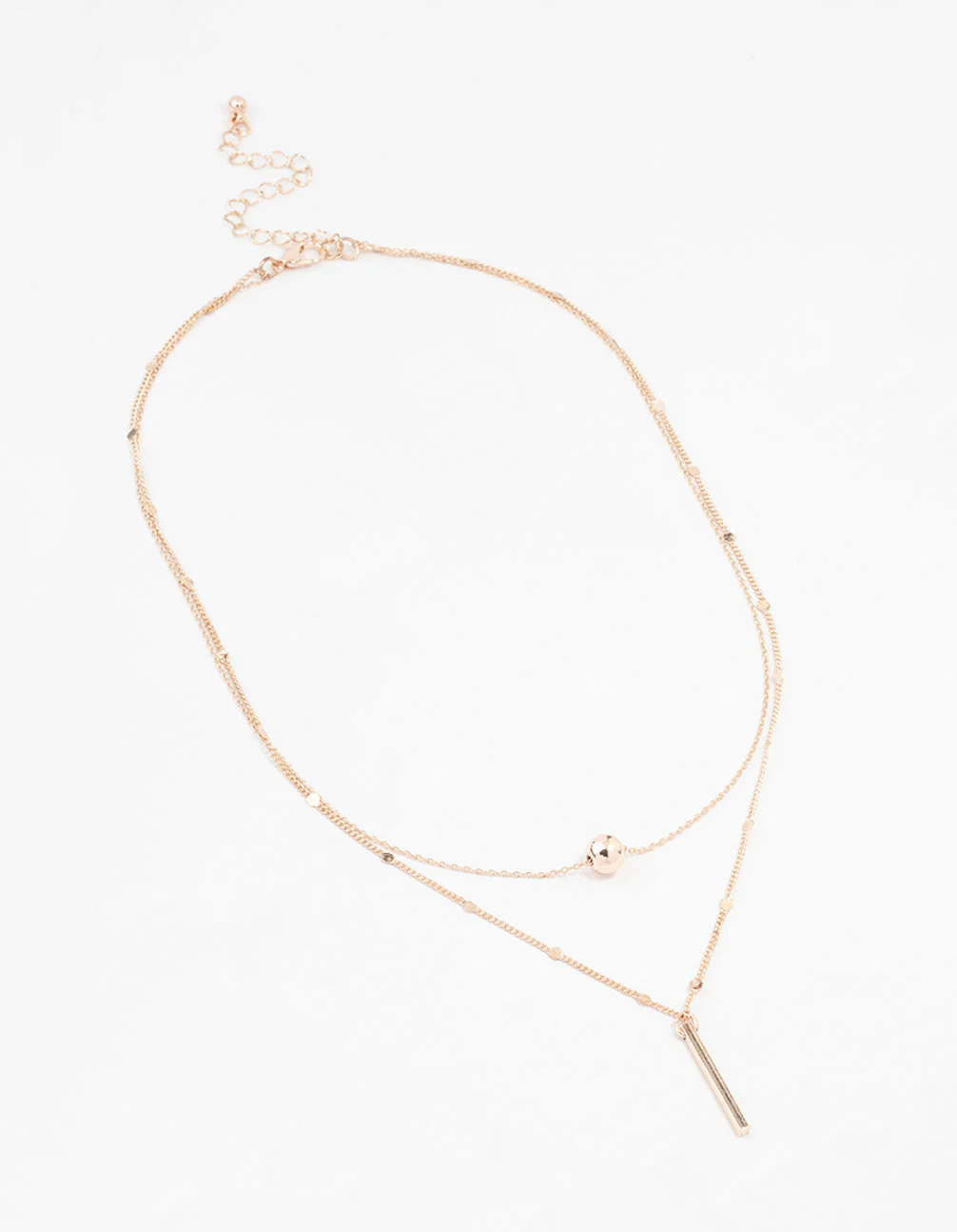 Rose Gold Bar & Ball Layered Chain Necklace - Image 2