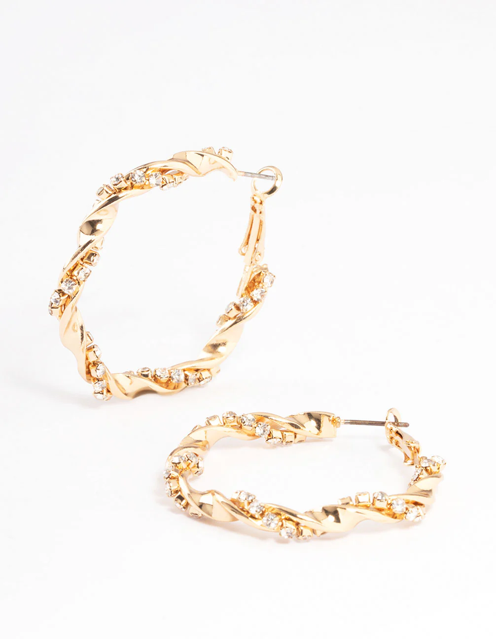 Gold Cup Chain Twist Hoop Earrings
