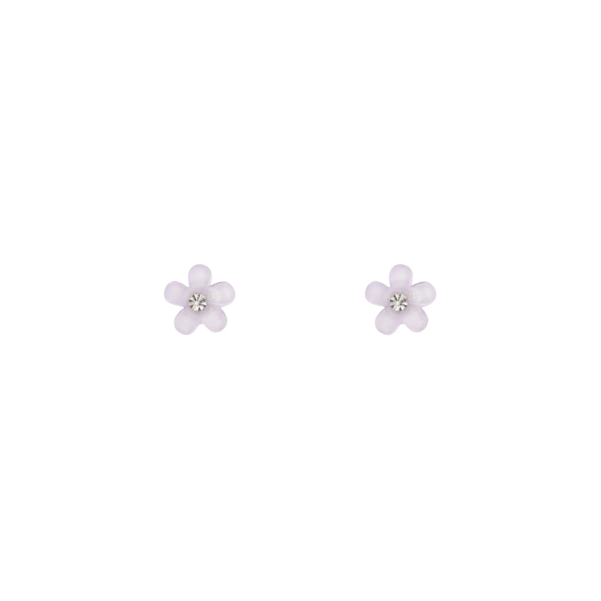 Purple Flower Stud Earrings Diamante Centre
