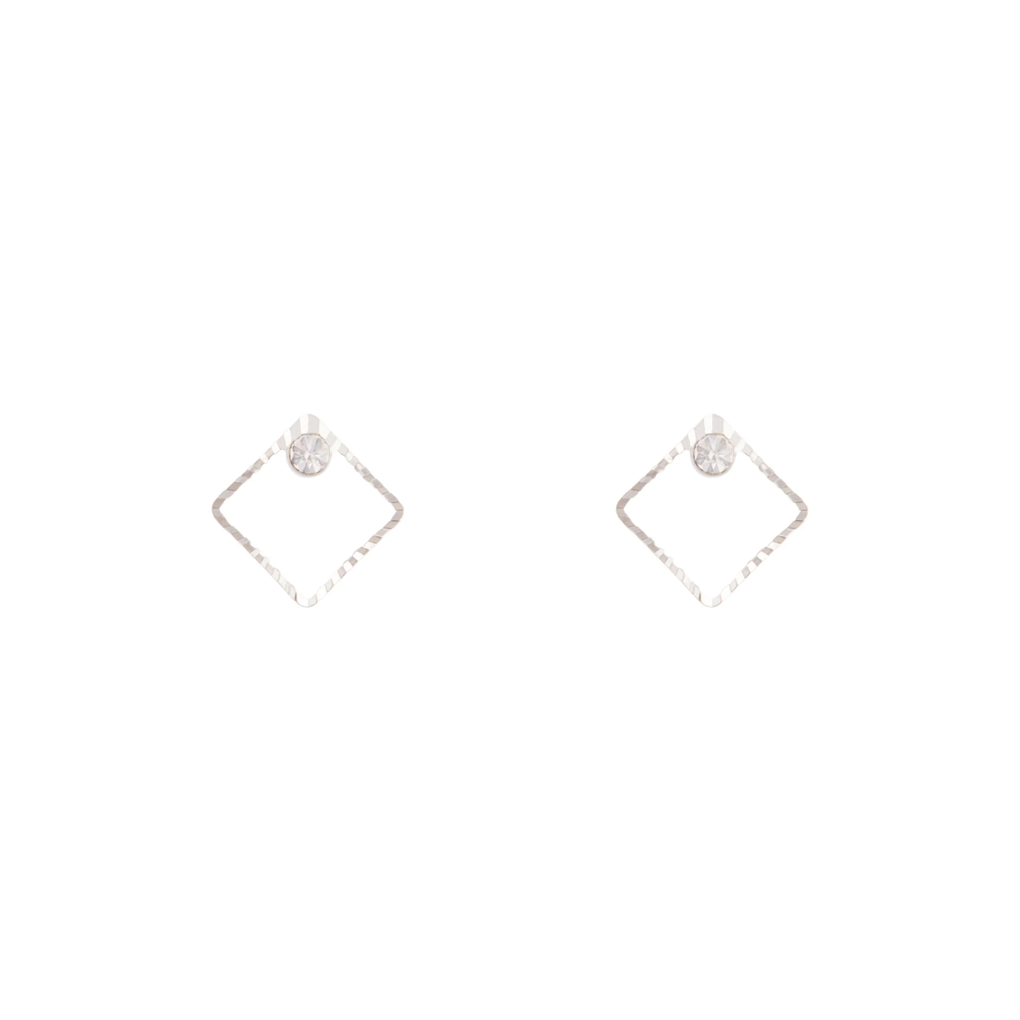 Silver Square Diamante Stud Earrings