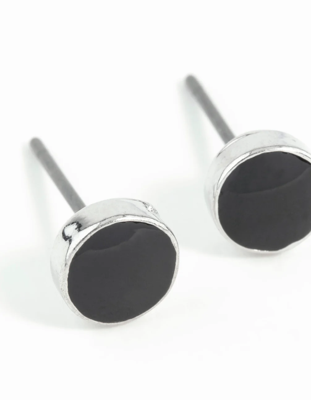 Silver Black Disc Earrings - Image 3