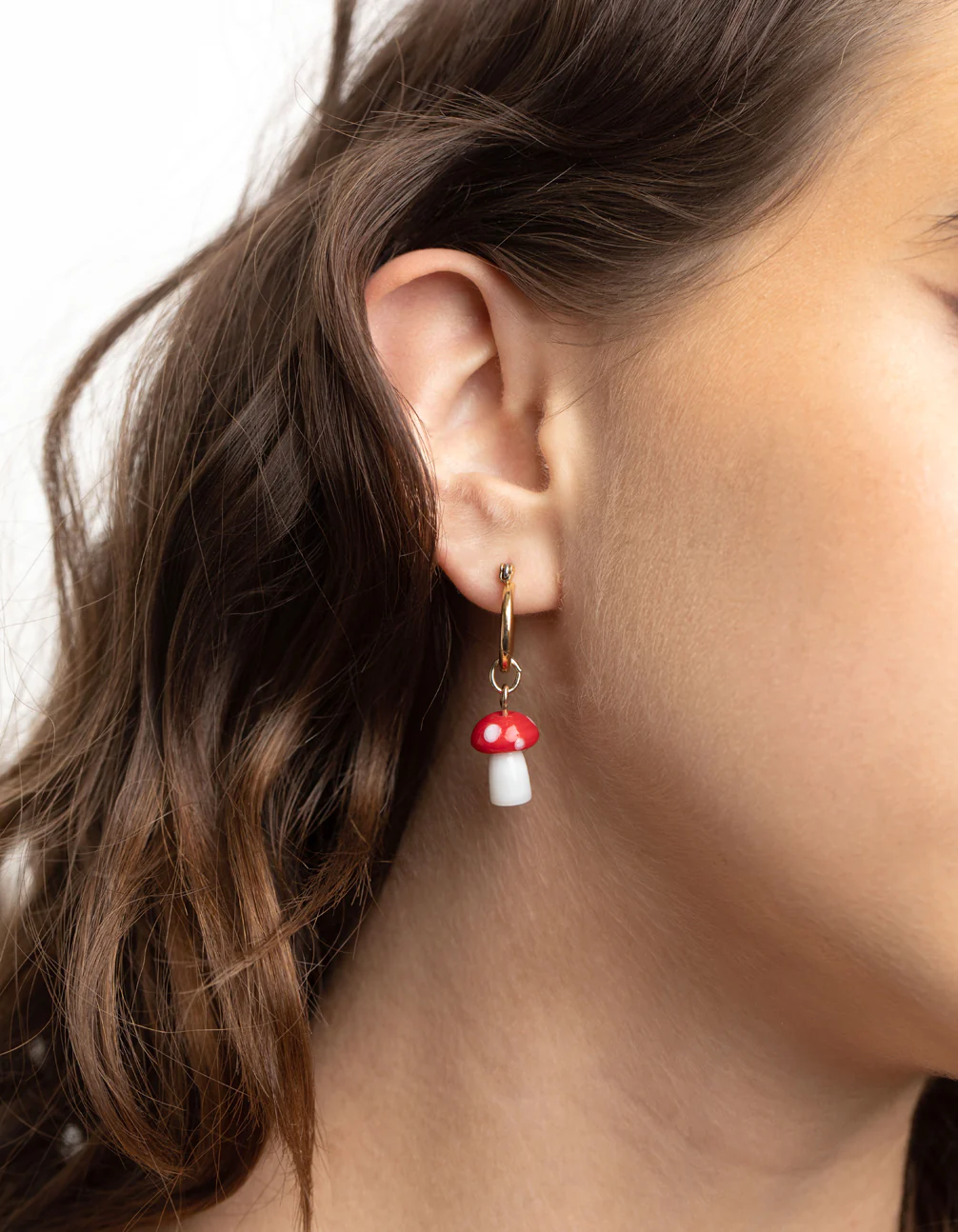 90s Red Mushroom Huggie Hoop Earrings - Image 2