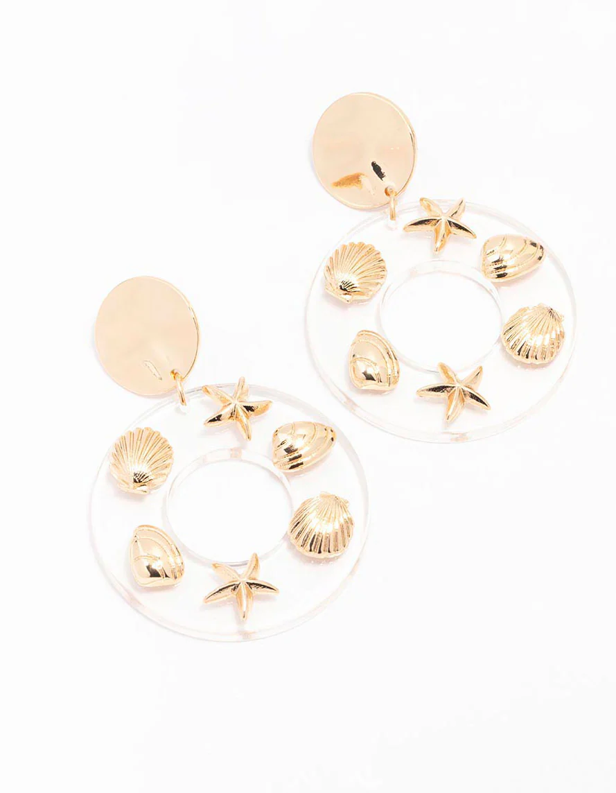 Acrylic Disc Sea Charm Drop Earrings