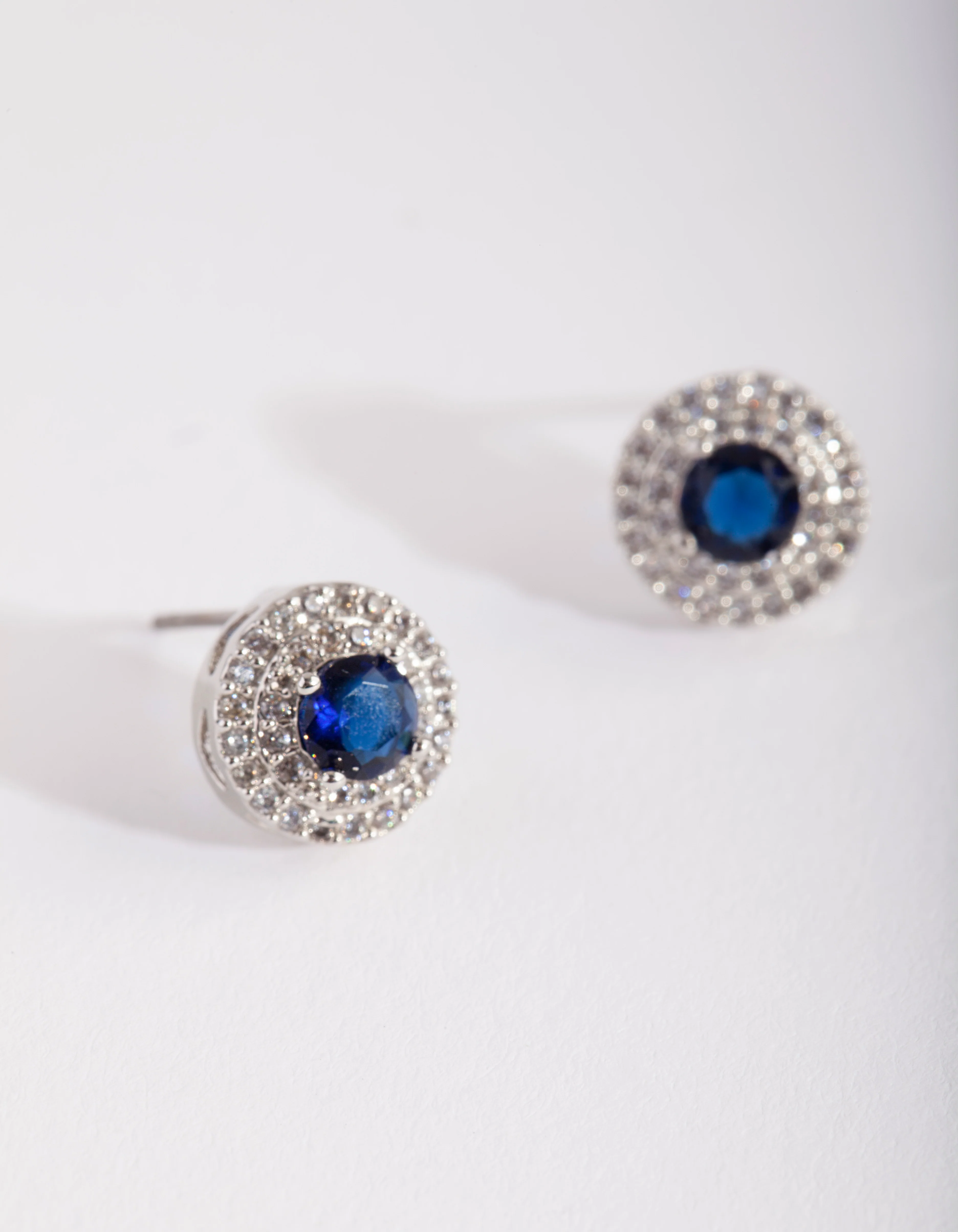 Silver Diamond Simulant Blue Stud Earrings - Image 2
