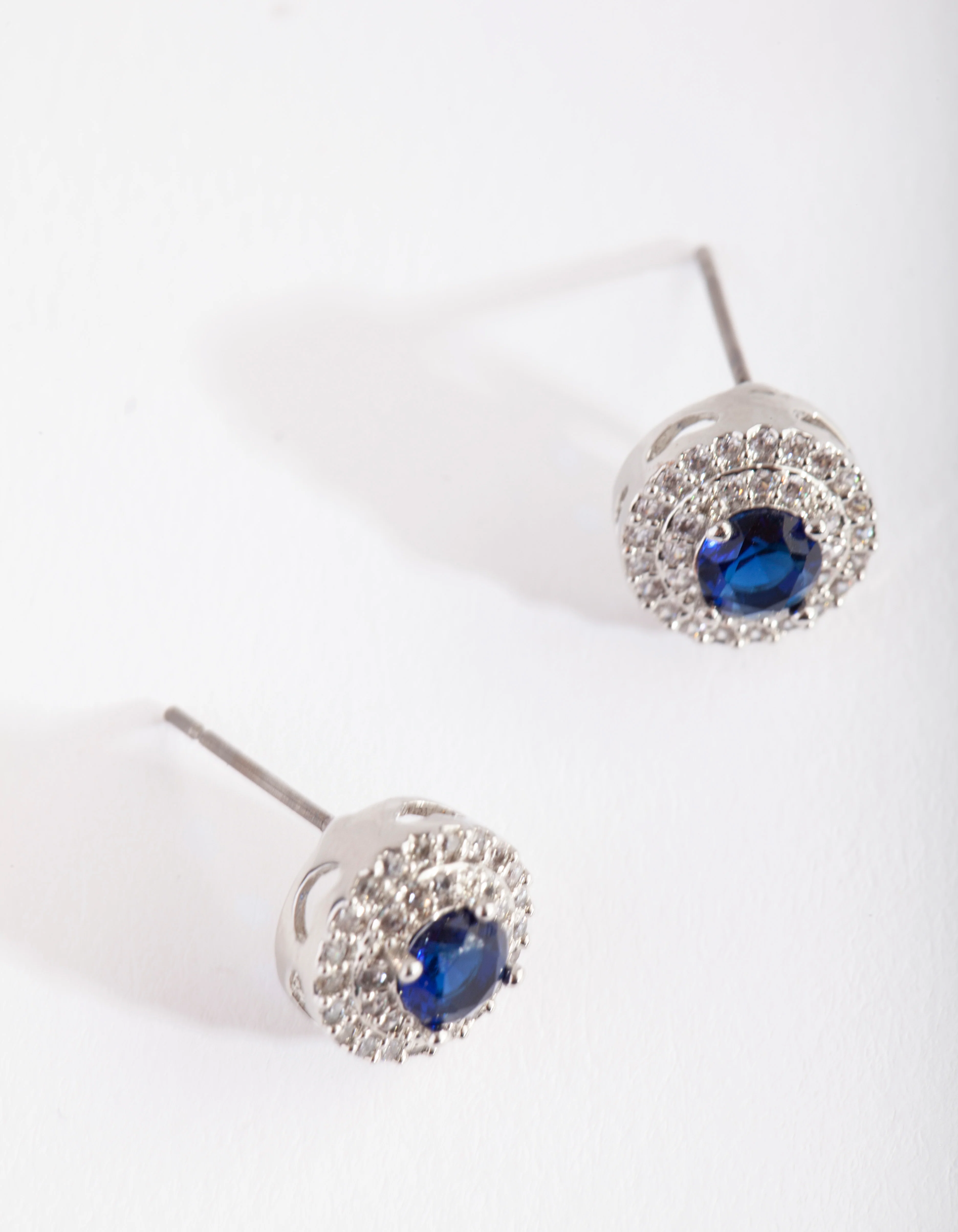 Silver Diamond Simulant Blue Stud Earrings - Image 3