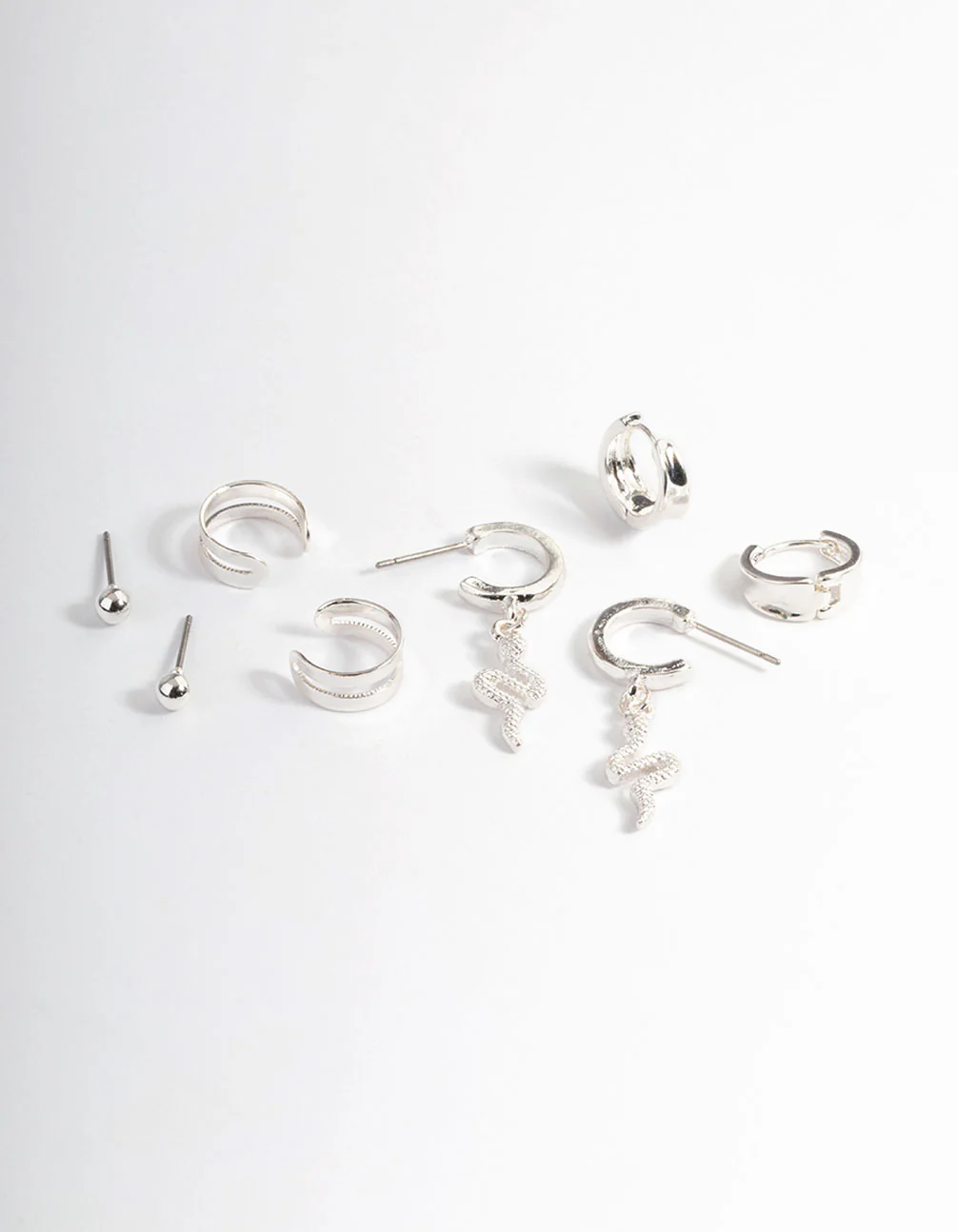 Silver Snake Hoop Earrings 4-Pack
