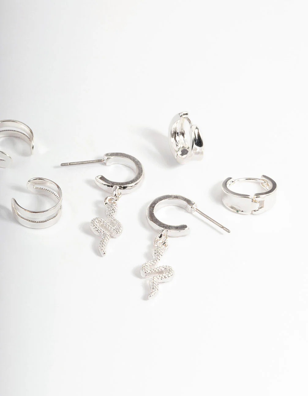 Silver Snake Hoop Earrings 4-Pack - Image 3