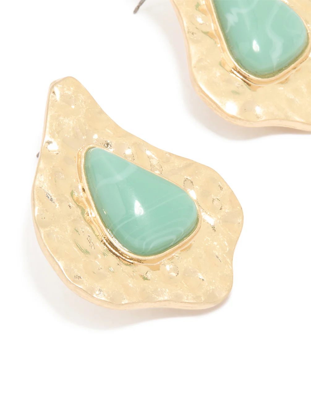 Antique Gold Aqua Beaded Textured Drop Earrings - Image 2