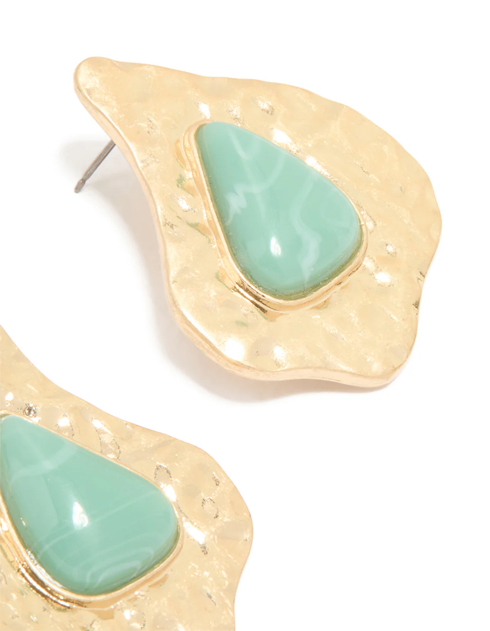 Antique Gold Aqua Beaded Textured Drop Earrings - Image 3