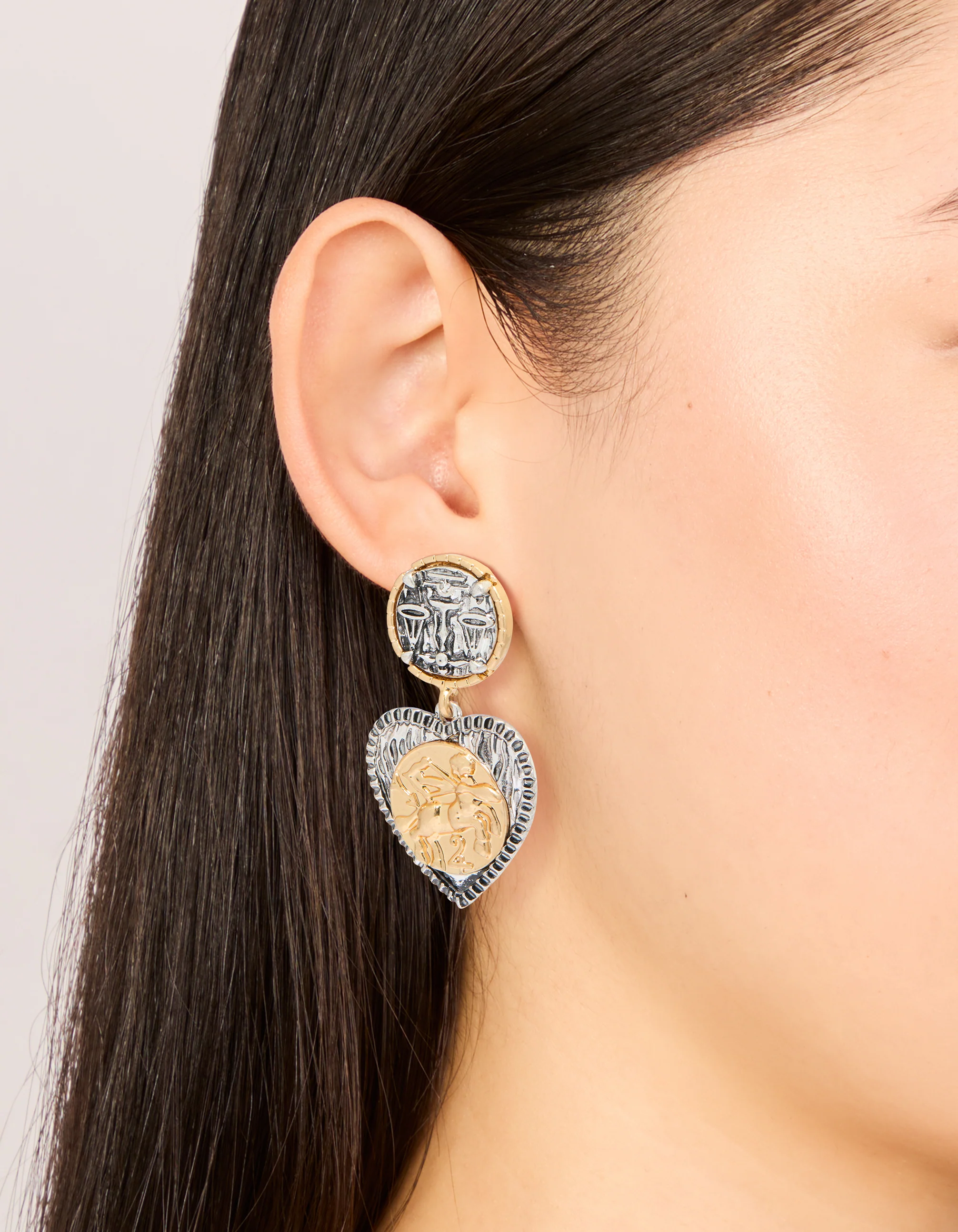 Antique Gold & Dark Blue Heart Drop Earrings