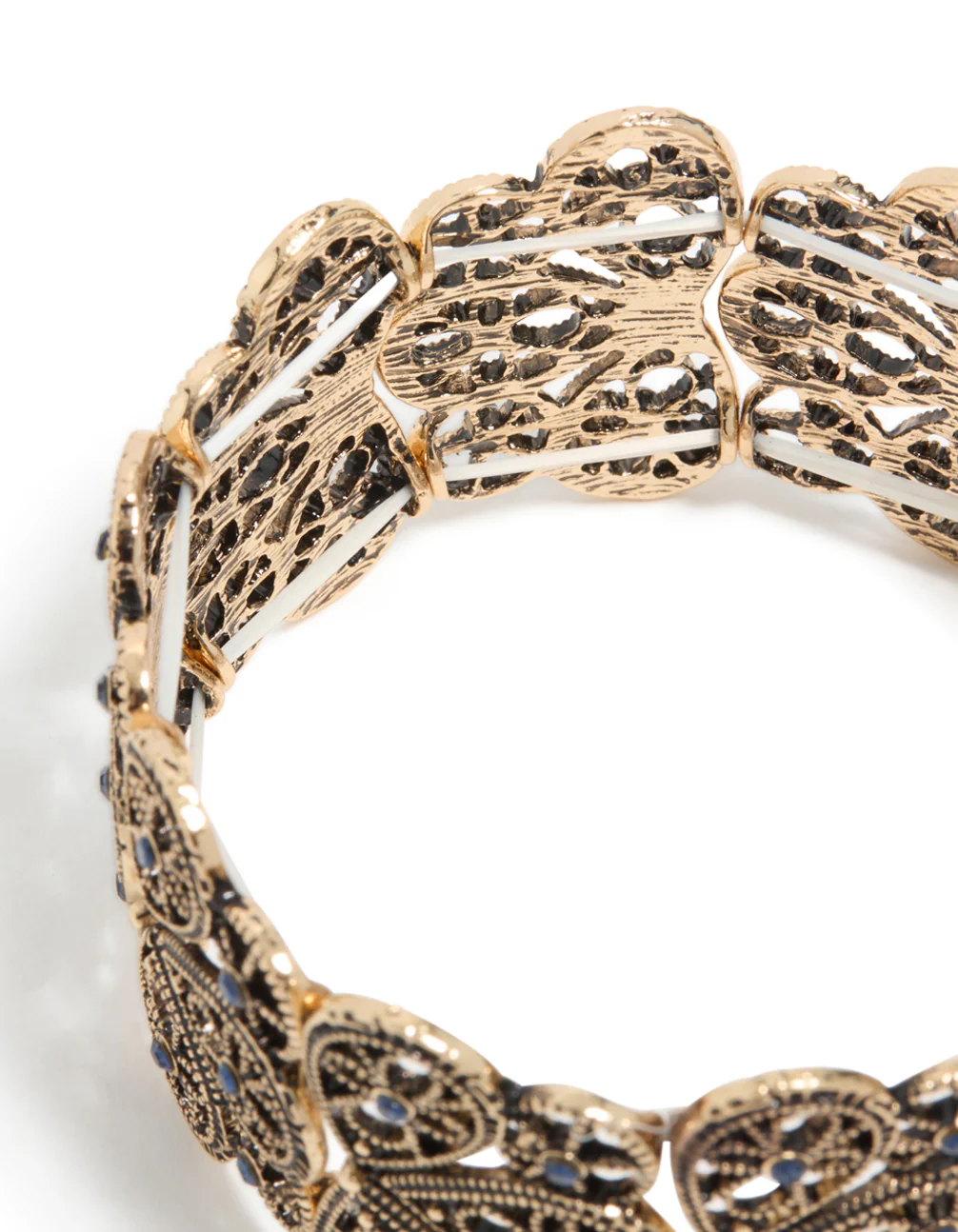 Antique Gold Light Blue Floral Filigree Stretch Bracelet - Image 5