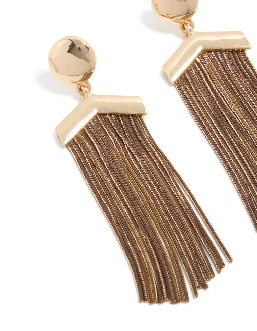Antique Gold Long Fringe Drop Earrings - Image 4