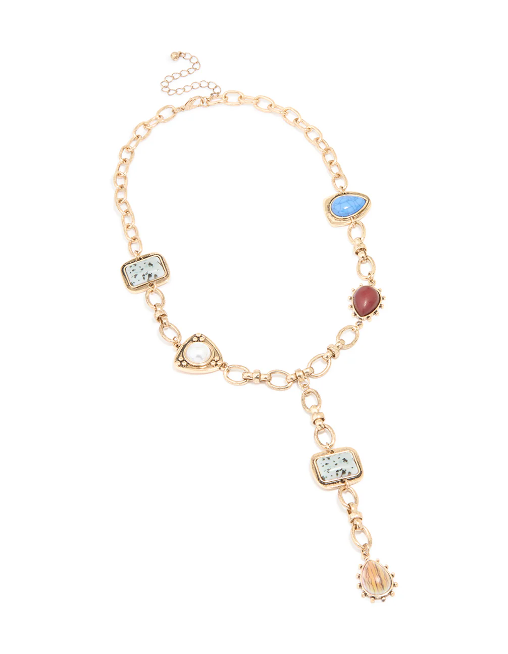 Antique Gold Marble Beaded & Pearl Y-Necklace - Image 2