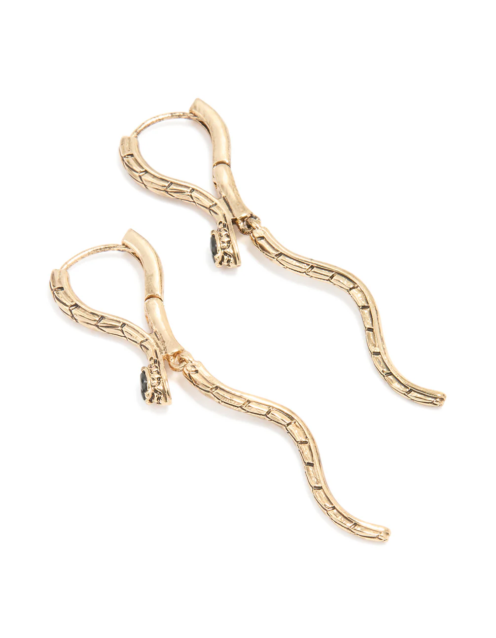 Antique Gold Molten Snake Drop Earrings