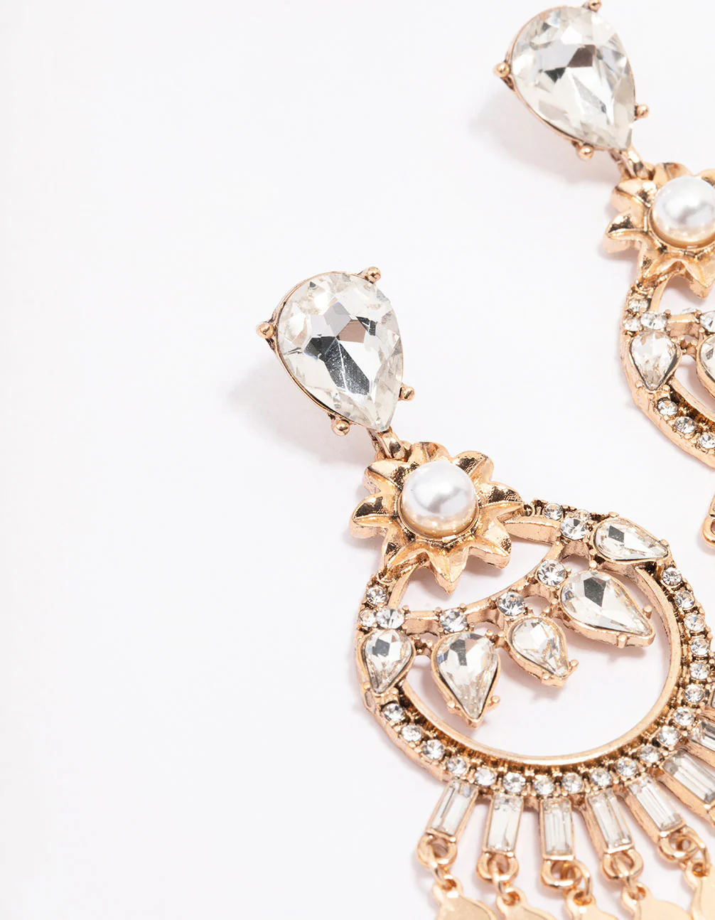 Antique Gold Multi Diamante Stone Drop Earrings - Image 2