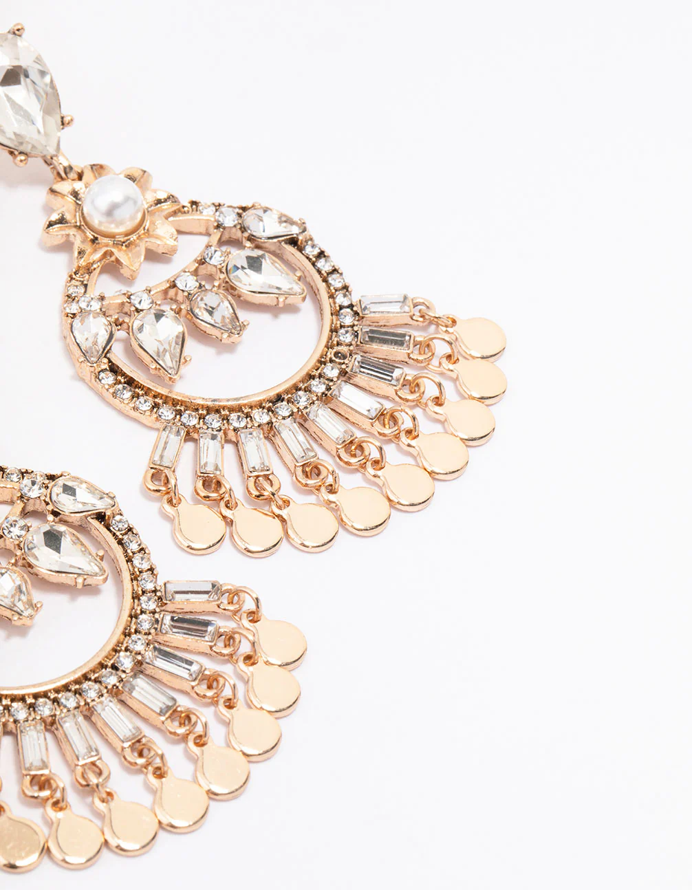 Antique Gold Multi Diamante Stone Drop Earrings - Image 3