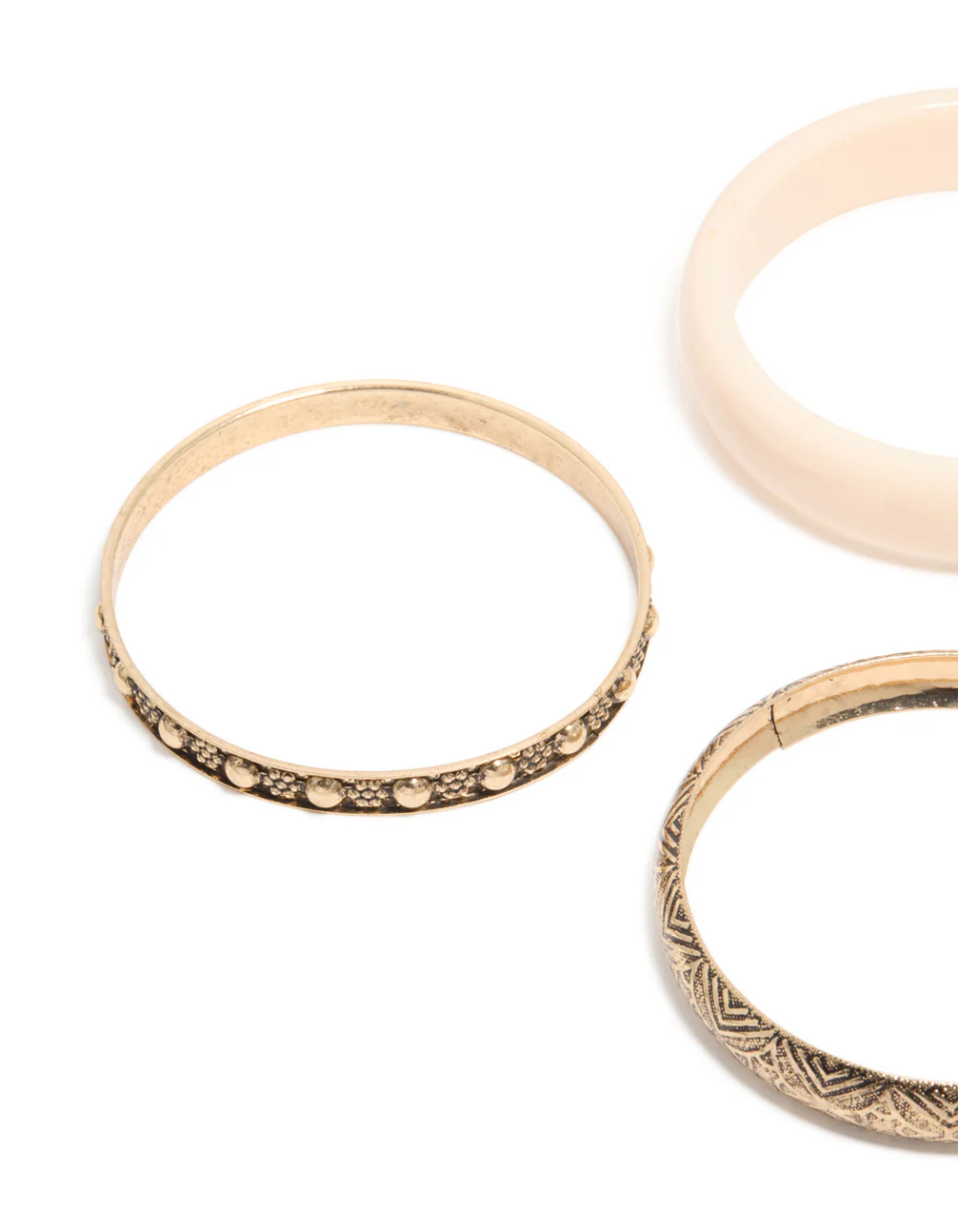 Antique Gold Textured & Acrylic Bangles 3-Pack - Image 2