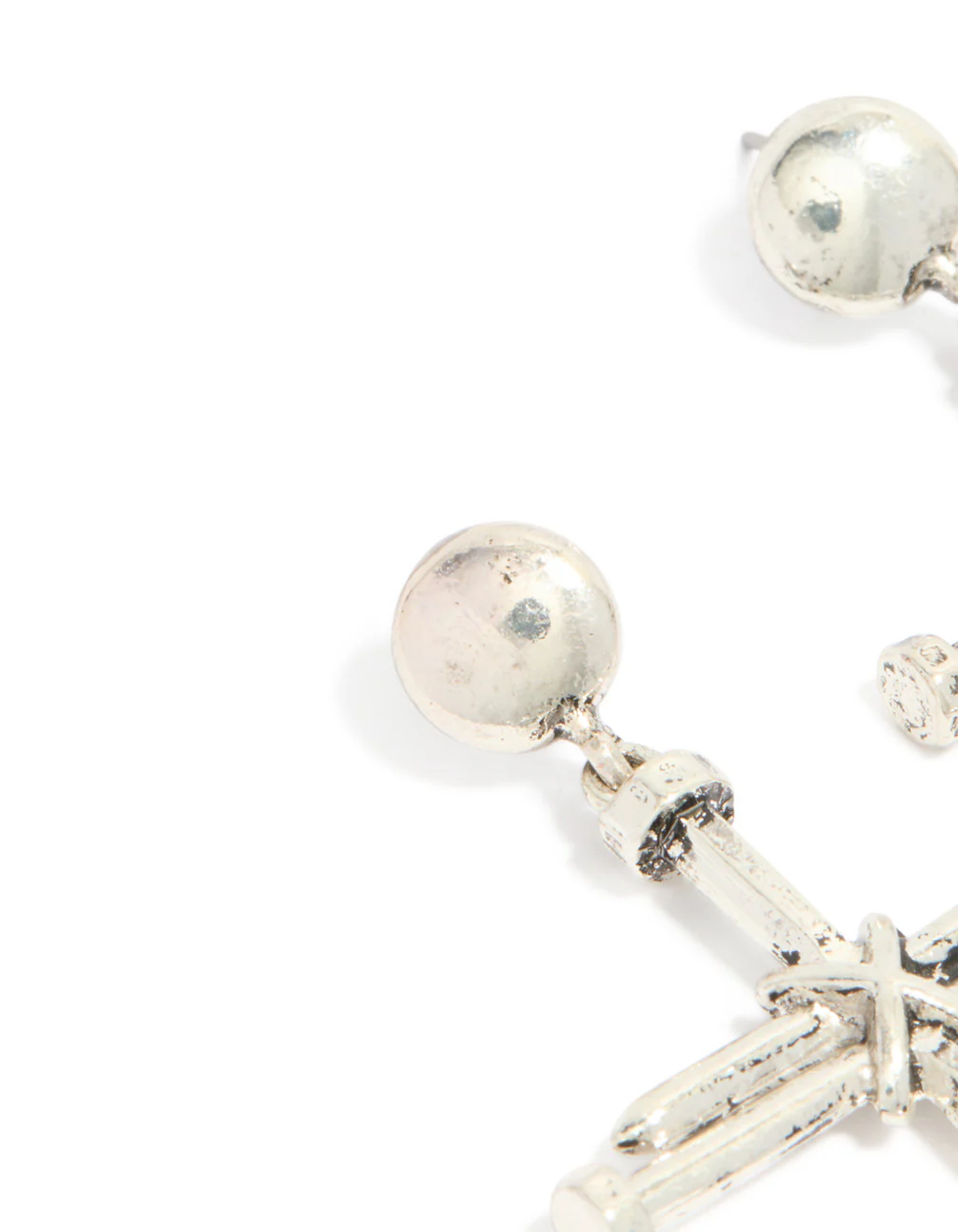 Antique Silver Cross Nail Drop Earrings - Image 4