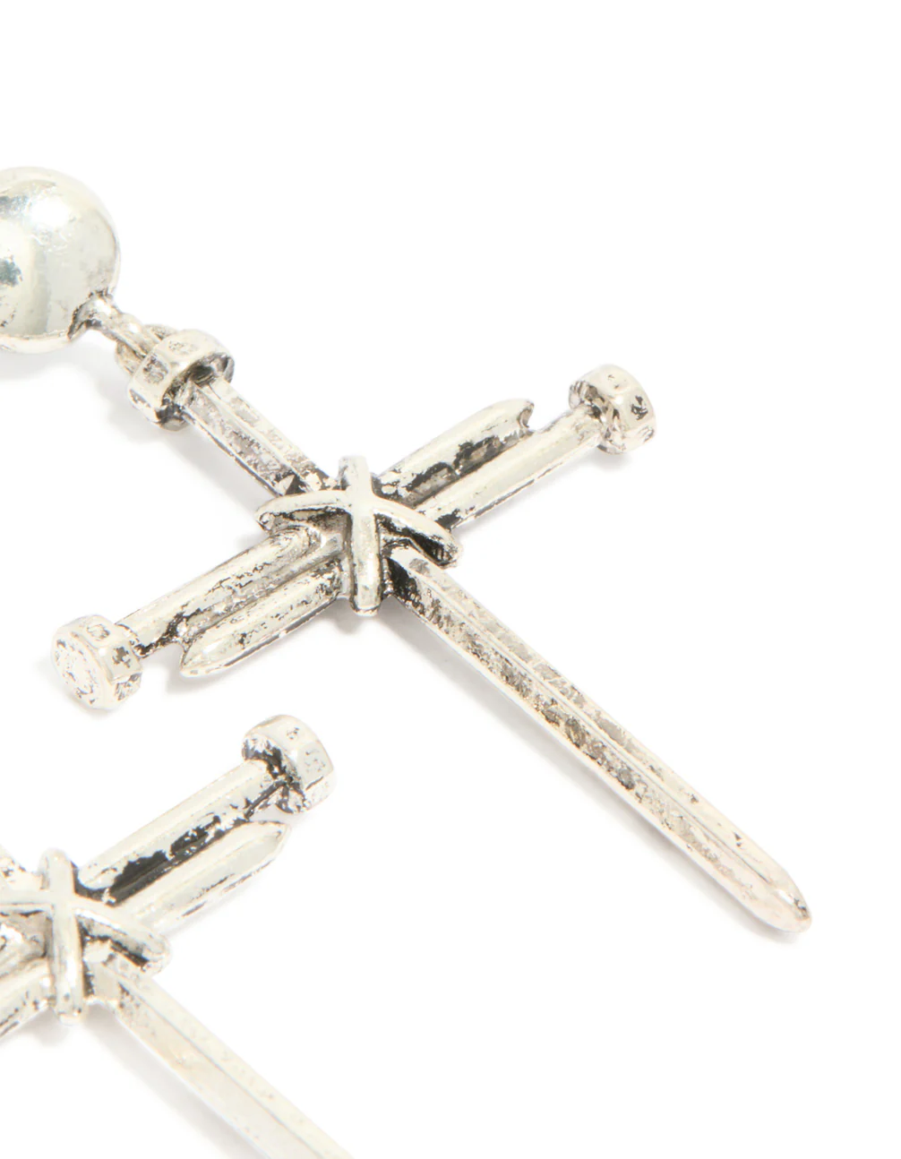Antique Silver Cross Nail Drop Earrings - Image 5