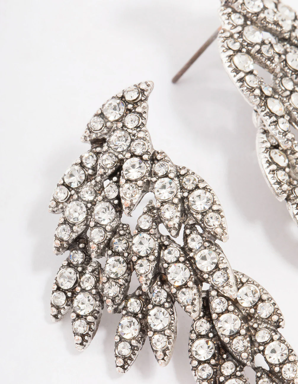 Antique Silver Diamante Wing Drop Earrings - Image 2