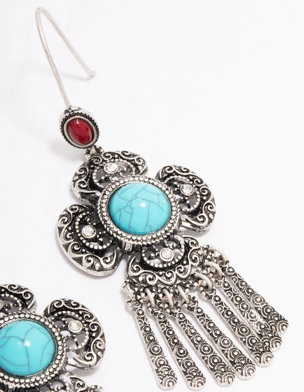 Antique Silver Fringe Cluster Boho Drop Earrings - Image 3