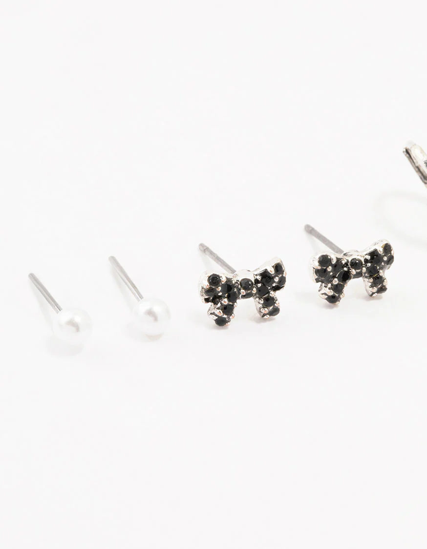 Antique Silver Gothic Heart Earrings 4-Pack - Image 2