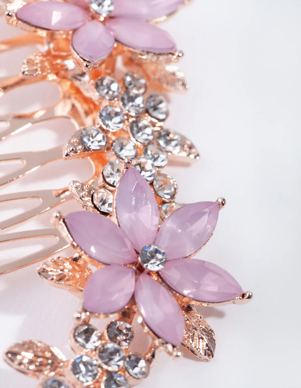 Rose Gold Simple Diamante Flower Comb - Image 3