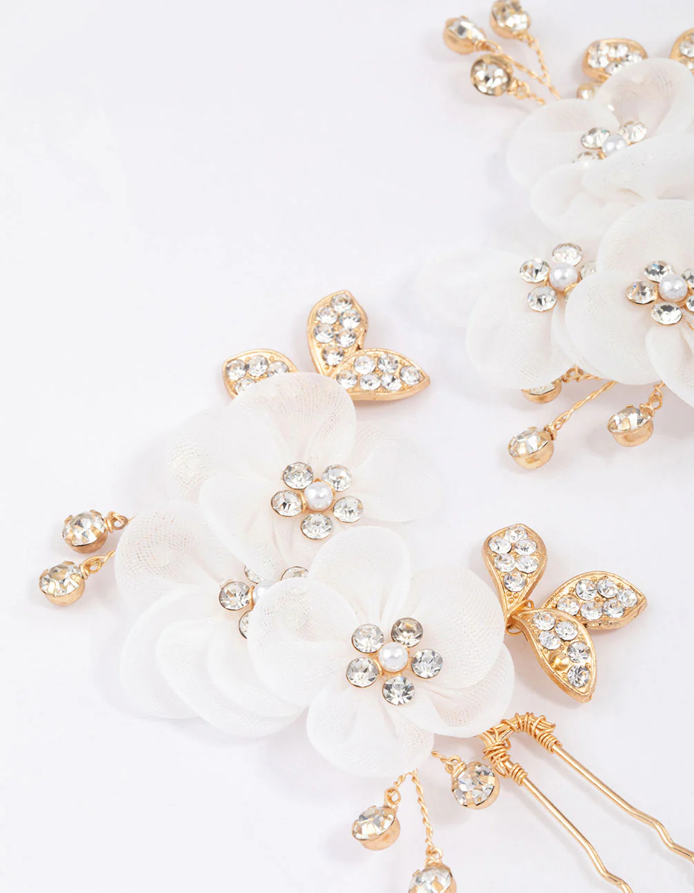 Gold Triple Flower Diamante Hair Pin Pack - Image 2