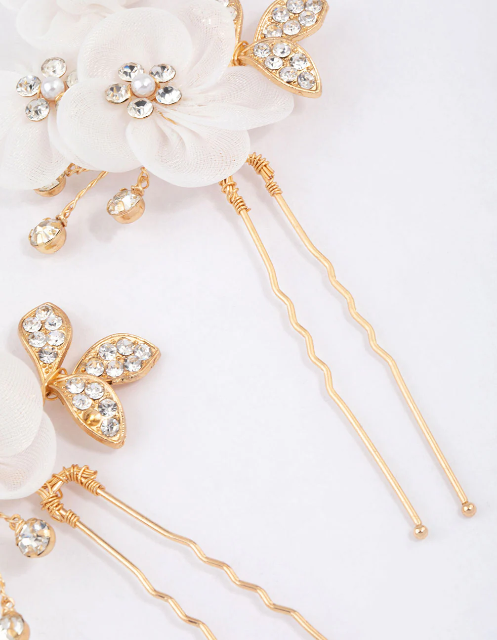 Gold Triple Flower Diamante Hair Pin Pack - Image 3