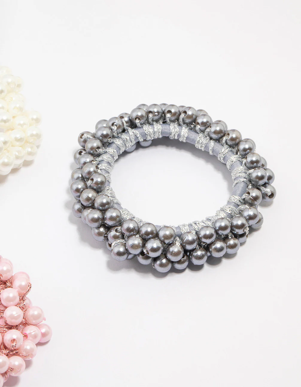 Beaded Pearl Cluster Hair Ties 3-Pack - Image 3