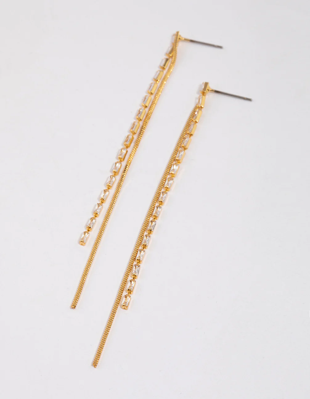 Gold Plated Cubic Zirconia Dainty Chain Drop Earrings
