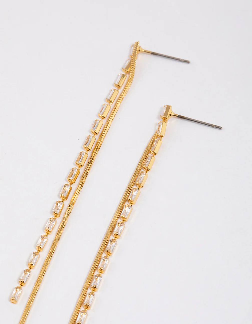 Gold Plated Cubic Zirconia Dainty Chain Drop Earrings - Image 2