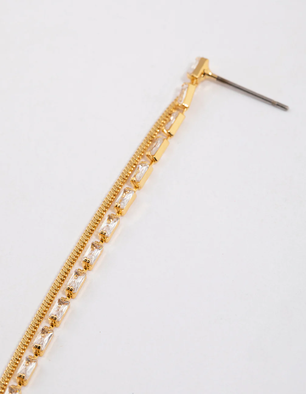 Gold Plated Cubic Zirconia Dainty Chain Drop Earrings - Image 3