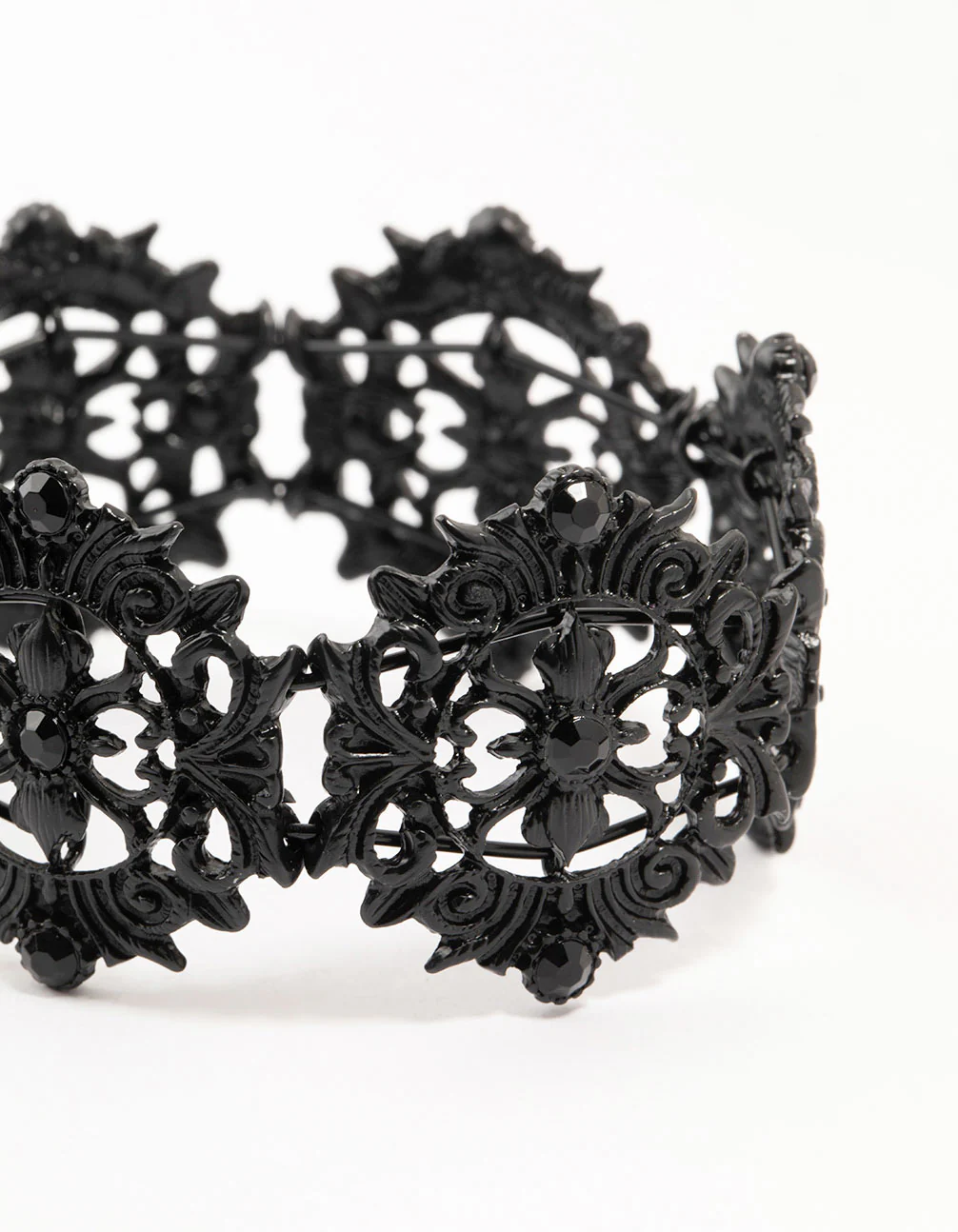 Black Coated Metal Lace Stretch Bracelet - Image 2