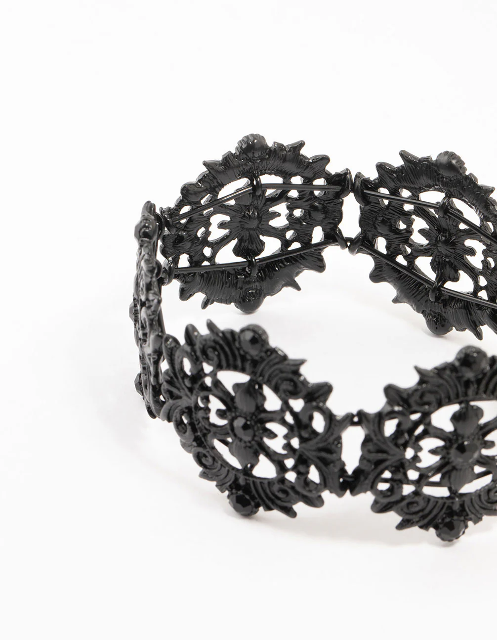 Black Coated Metal Lace Stretch Bracelet - Image 3