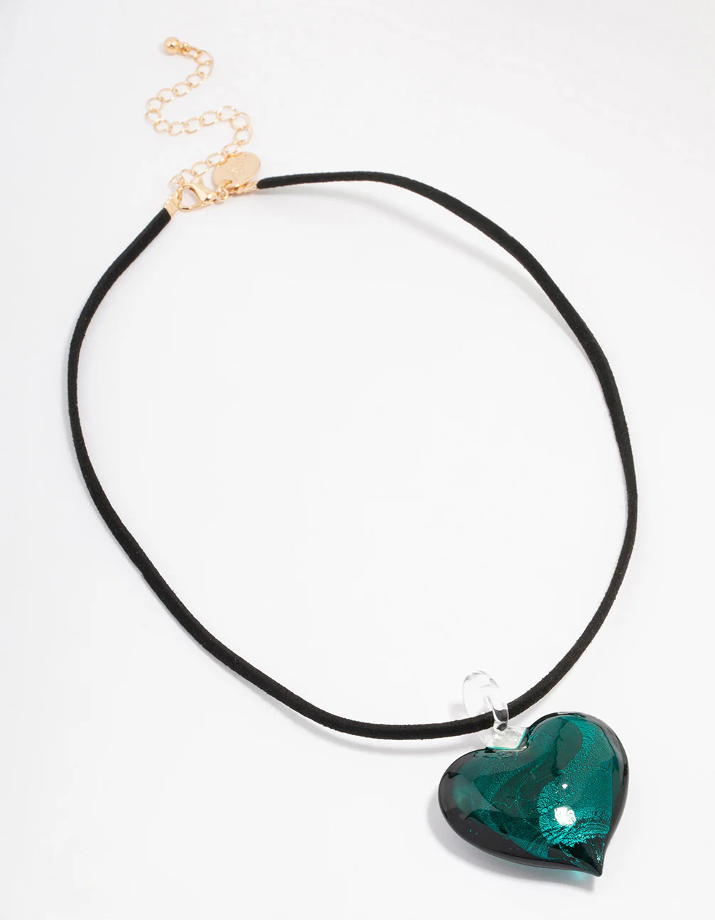 Black Cord & Teal Puffy Heart Pendant Necklace - Image 2