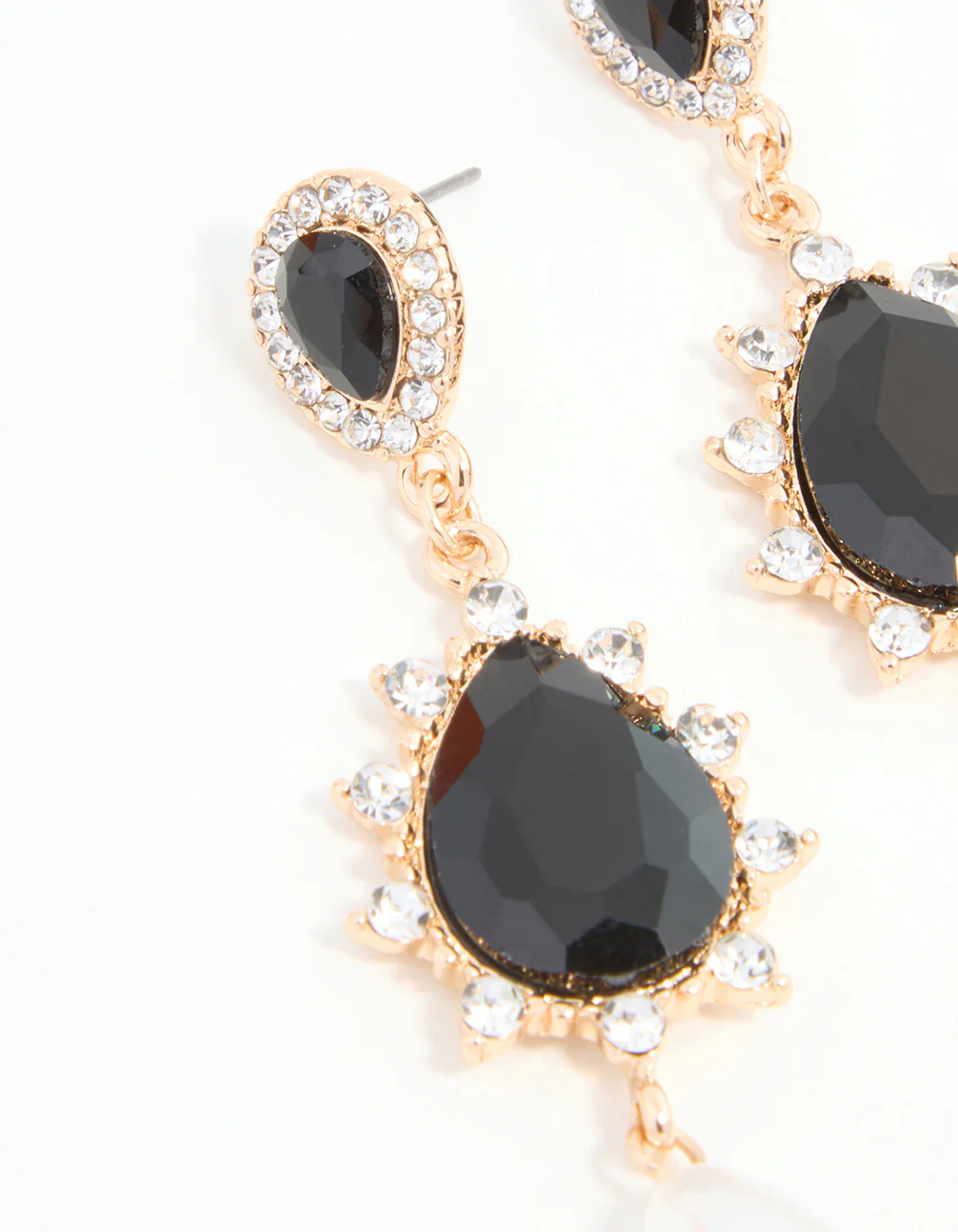 Black Diamante & Pearl Gold Drop Earrings - Image 2