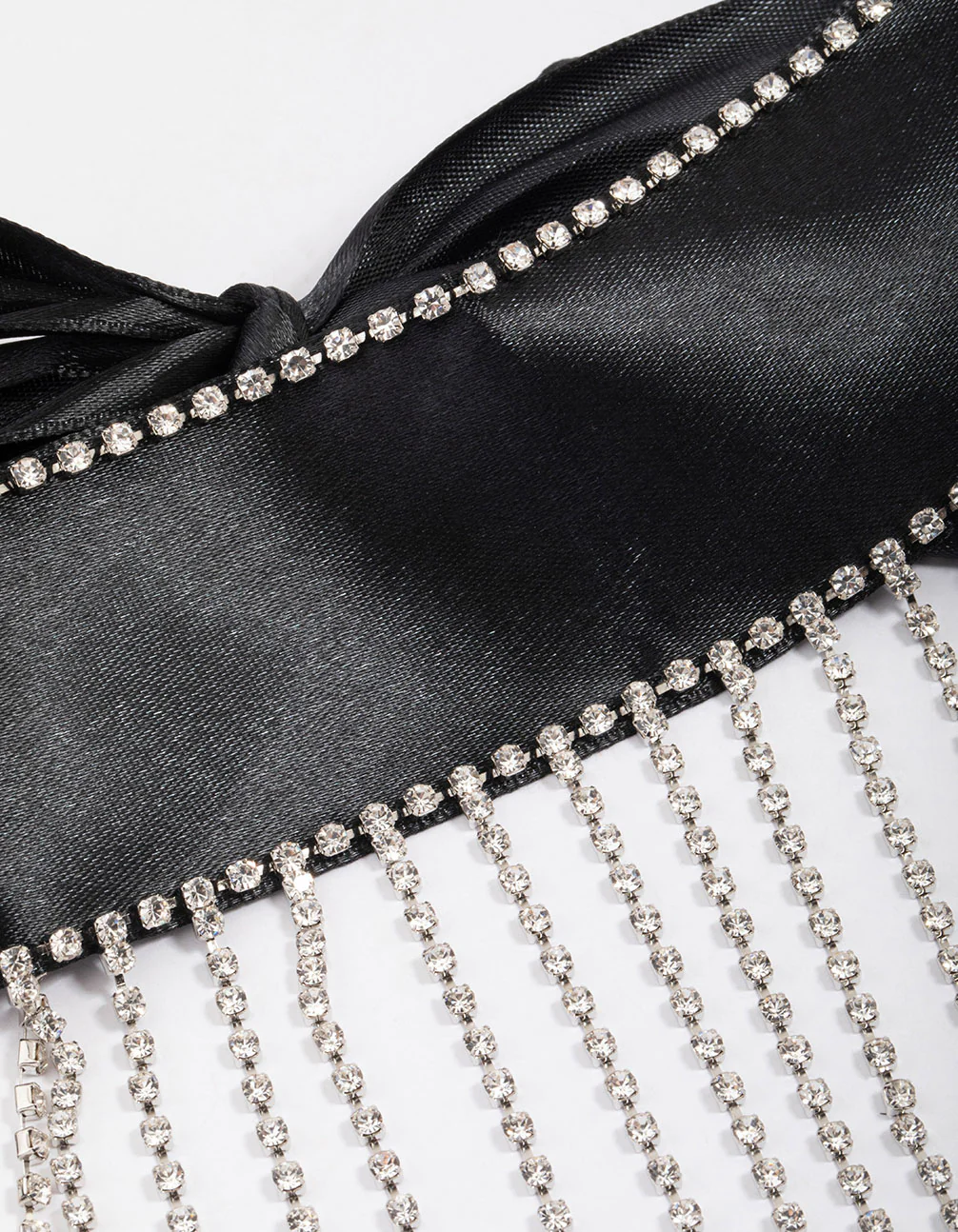 Black Fabric Diamante Drop Choker - Image 2