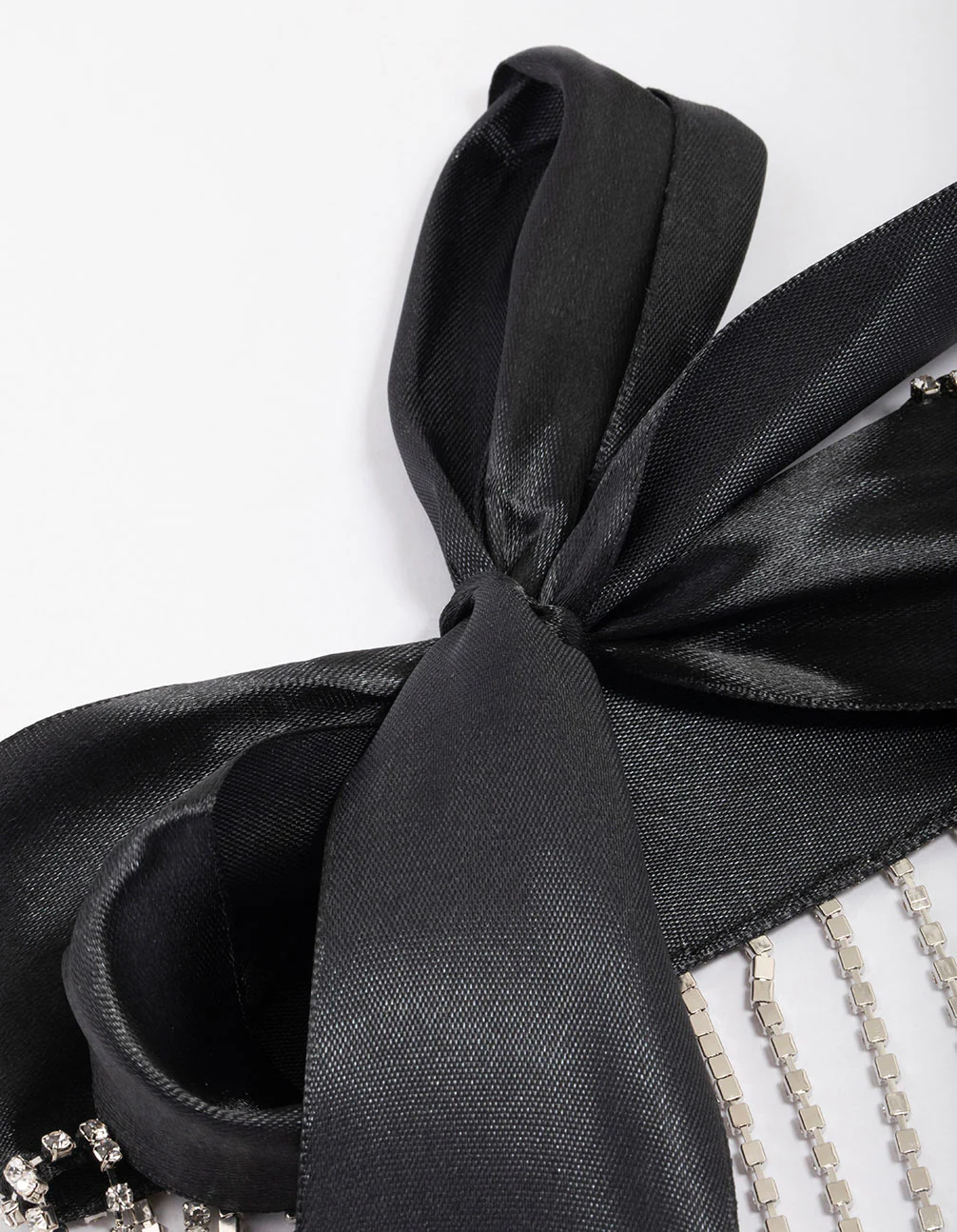 Black Fabric Diamante Drop Choker - Image 3