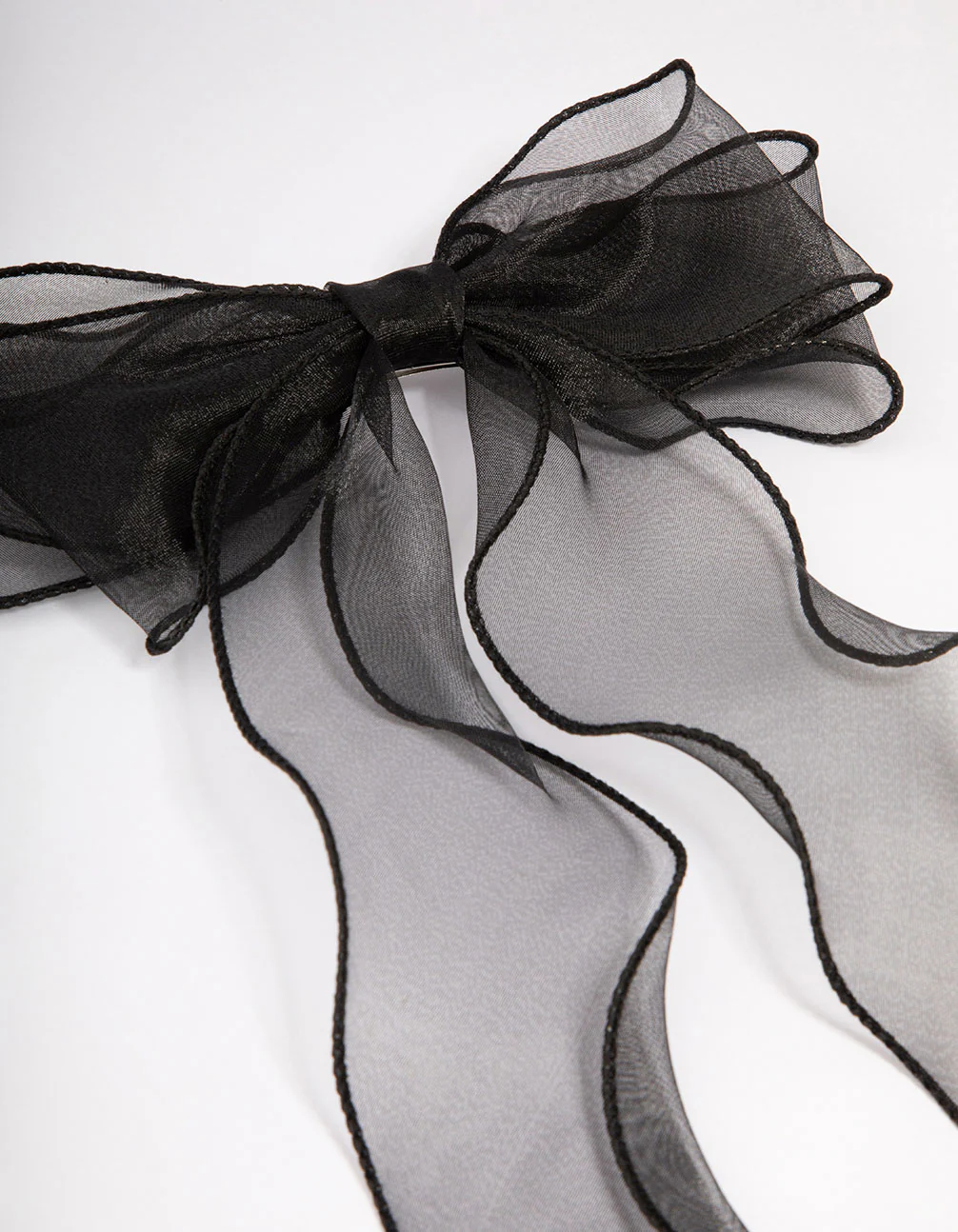 Black Fabric Organza Curl Hair Bow Clip - Image 2