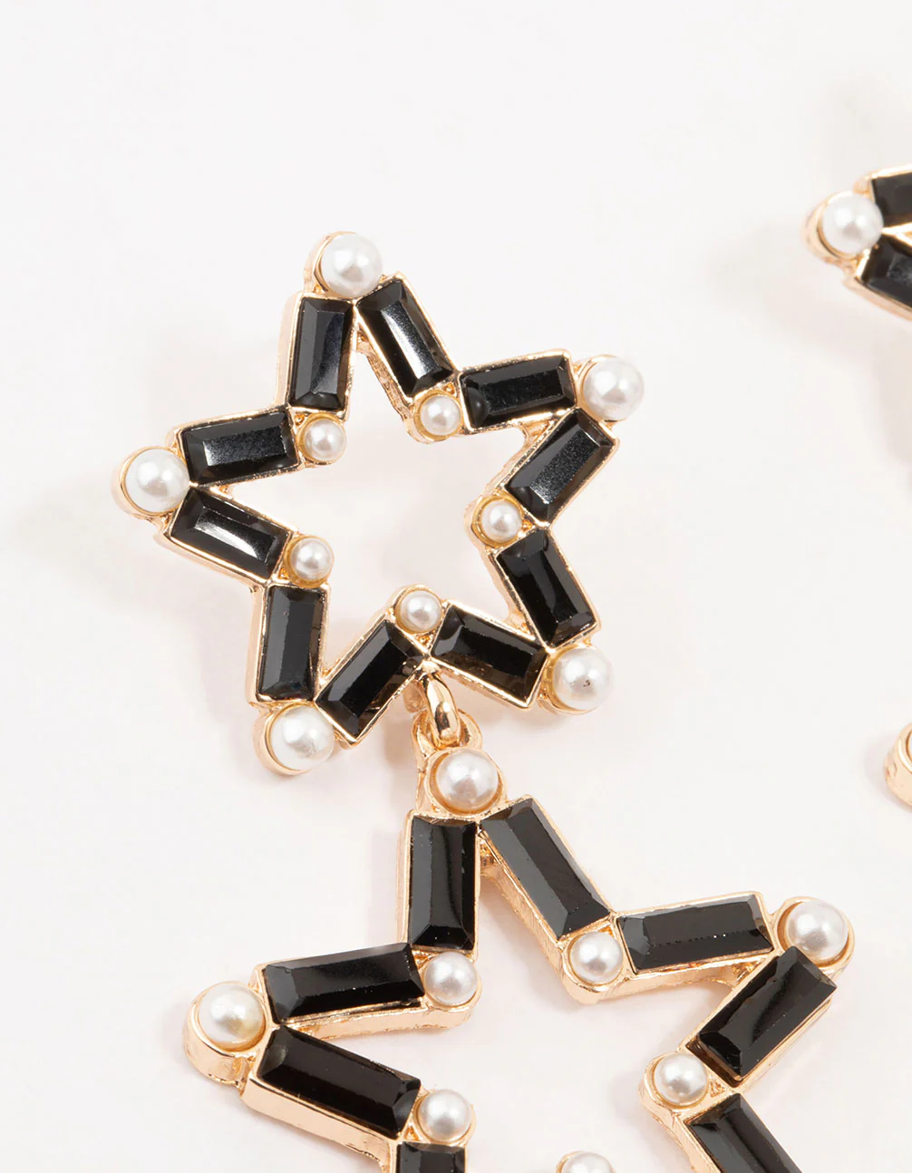 Black Gold Double Star Pearl Drop Earrings - Image 3